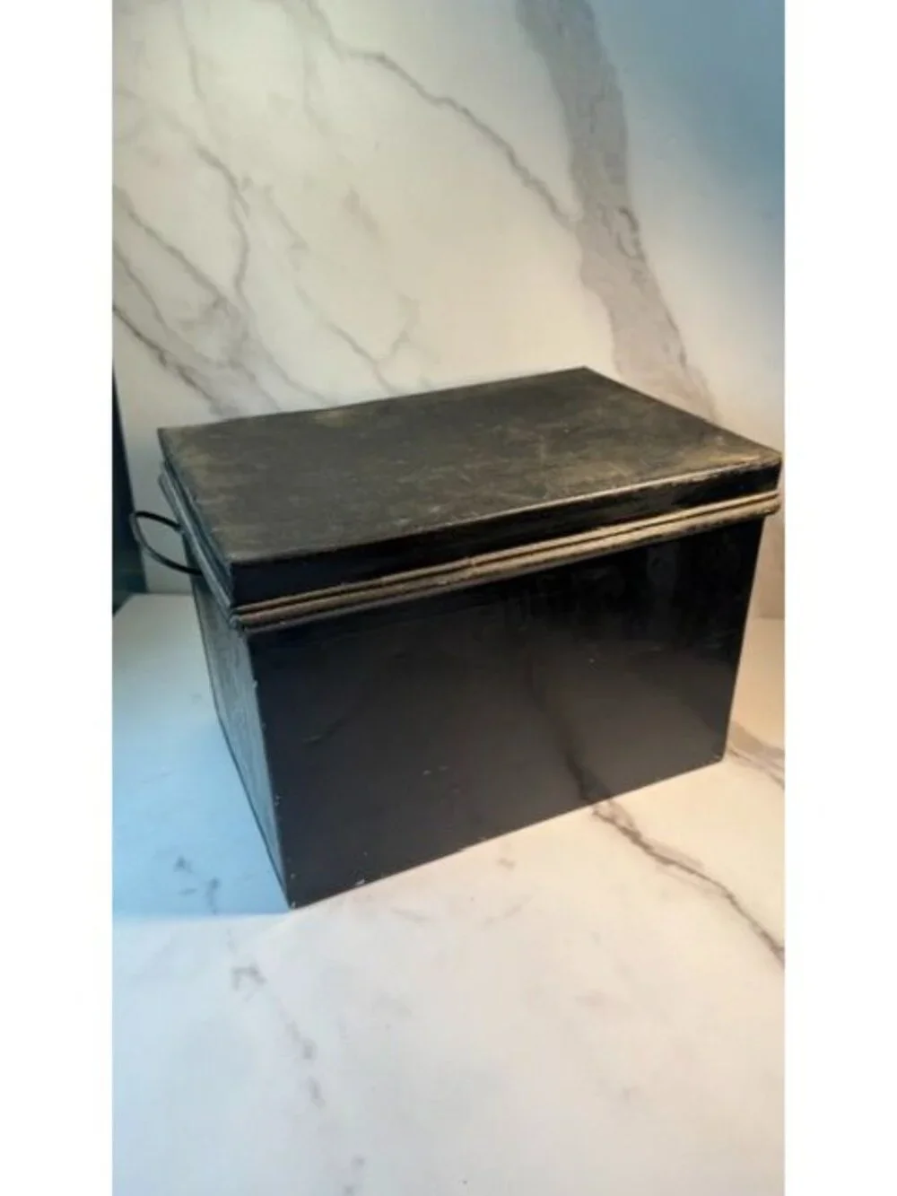 Vintage black tin metal box